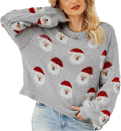 Women’s Holiday Knit Sweater – Santa Pattern
