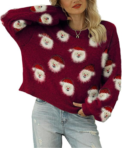 Women’s Holiday Knit Sweater – Santa Pattern