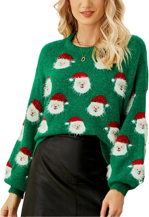 Women’s Holiday Knit Sweater – Santa Pattern