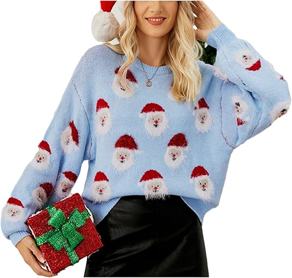 Women’s Holiday Knit Sweater – Santa Pattern