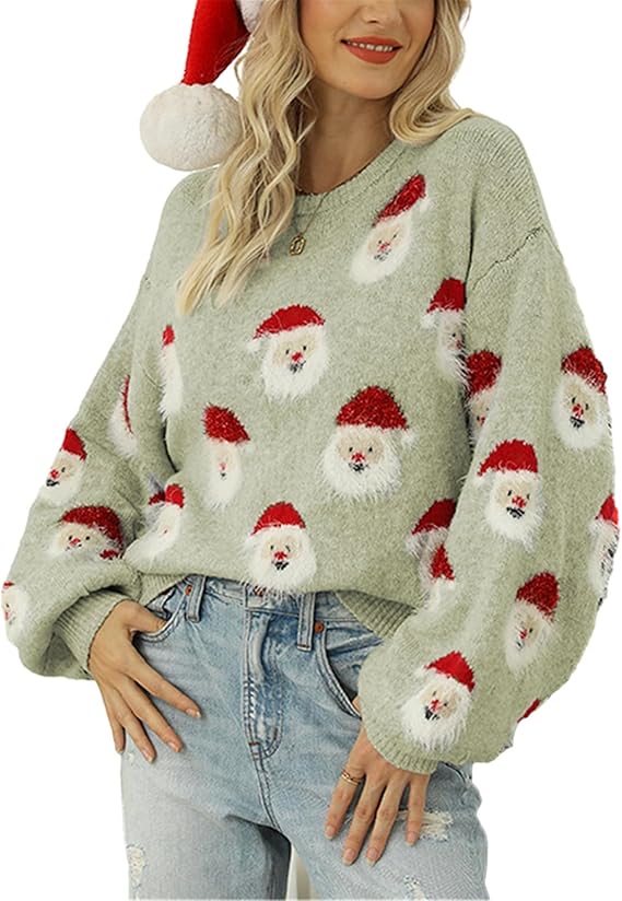 Women’s Holiday Knit Sweater – Santa Pattern