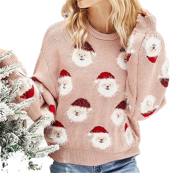 Women’s Holiday Knit Sweater – Santa Pattern