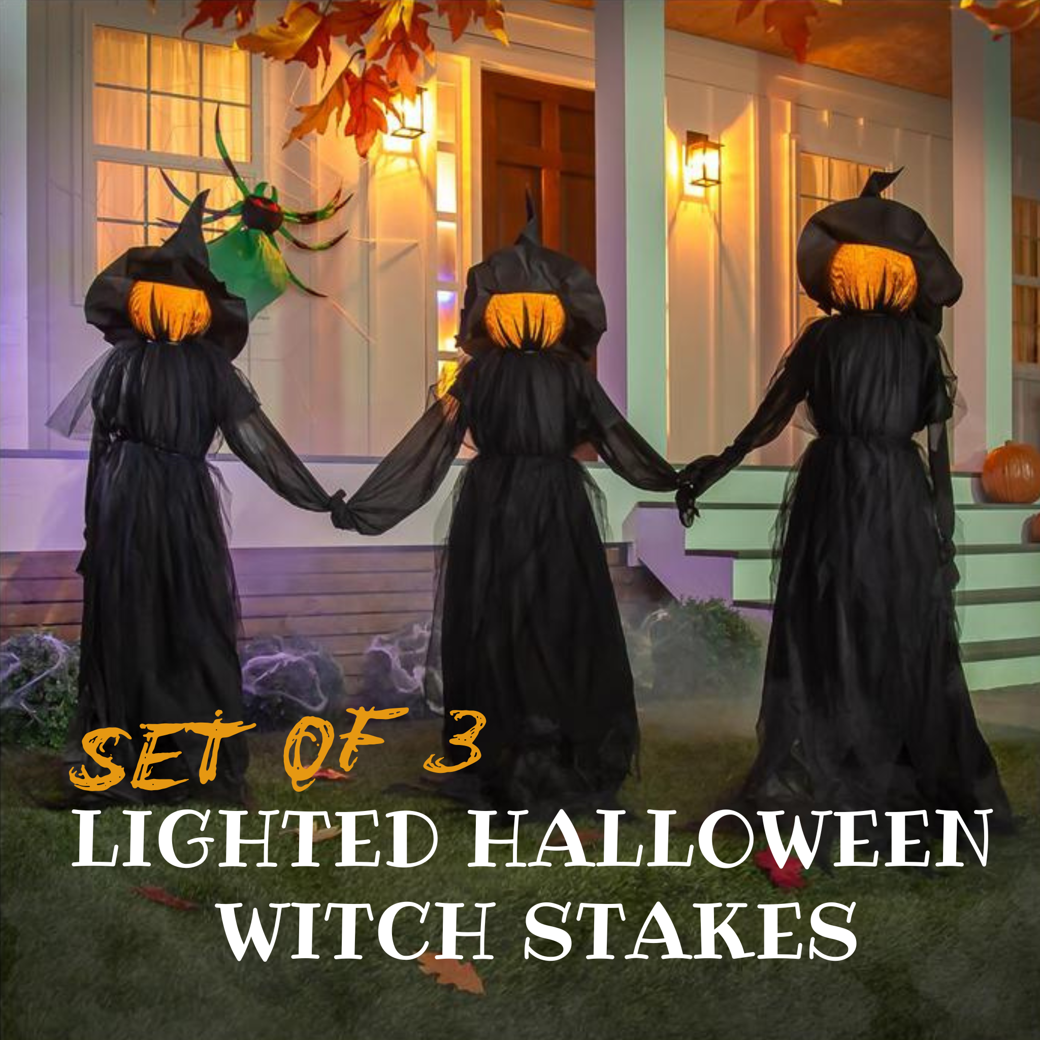 Set of 3 Lighted Halloween Witch Stakes