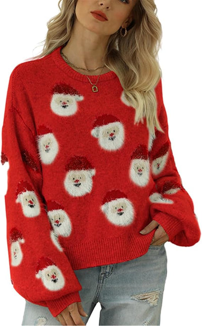 Women’s Holiday Knit Sweater – Santa Pattern