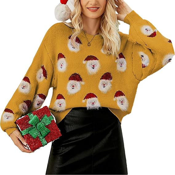 Women’s Holiday Knit Sweater – Santa Pattern