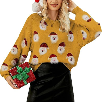 Women’s Holiday Knit Sweater – Santa Pattern